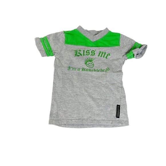 Knuckleheads Boys 6-12 Month Gray Green " Kiss Me I'm A Knucklehead" T-shirt - Picture 1 of 5